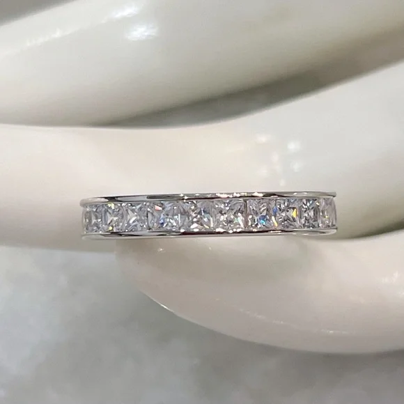 Sterling Silver CZ Princess Cut Eternity Band - Picture 3 of 10